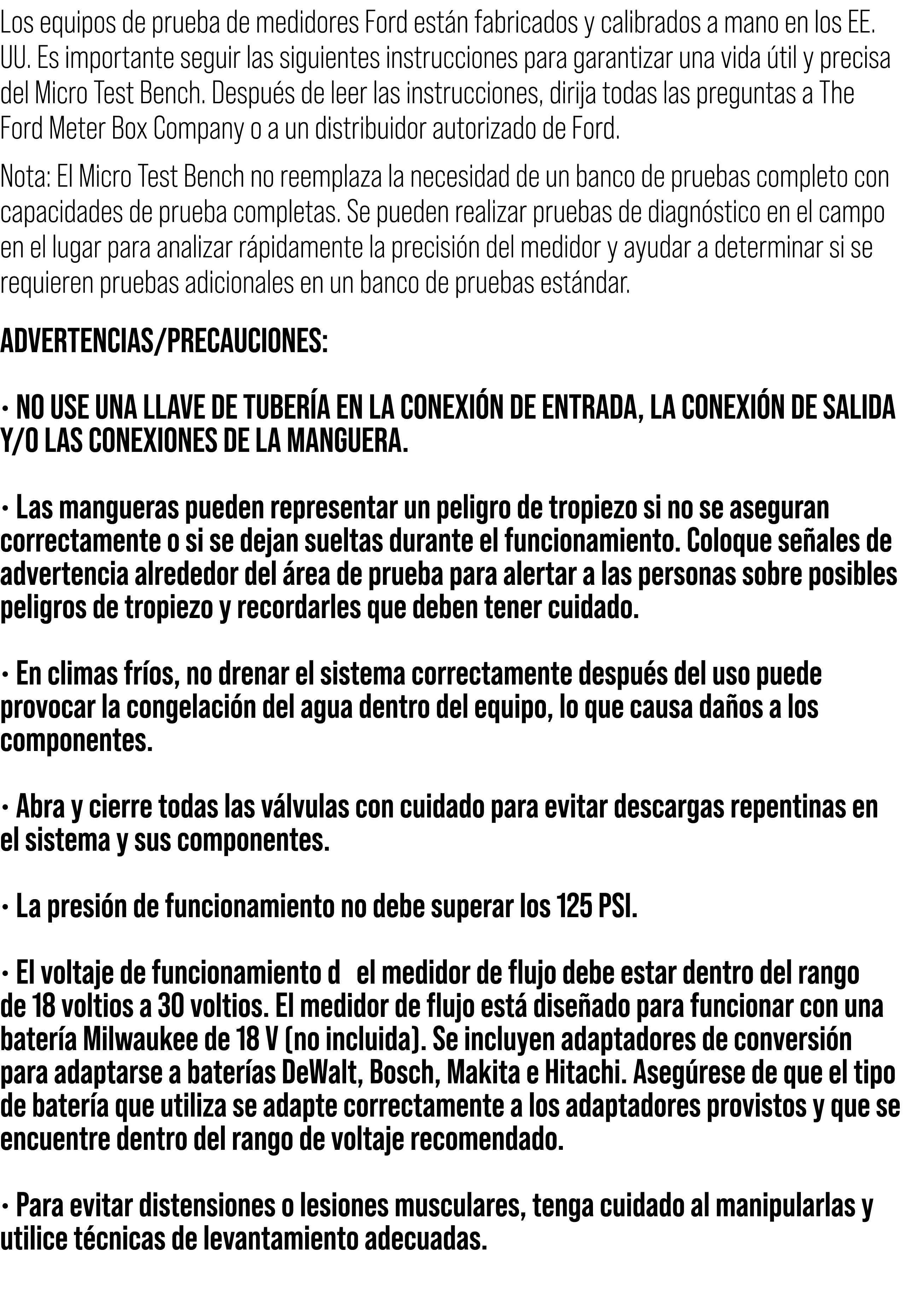 Los equipos de prueba de medidores Ford est n fabricados y calibrados a mano en los EE. UU. Es importante seguir las ...