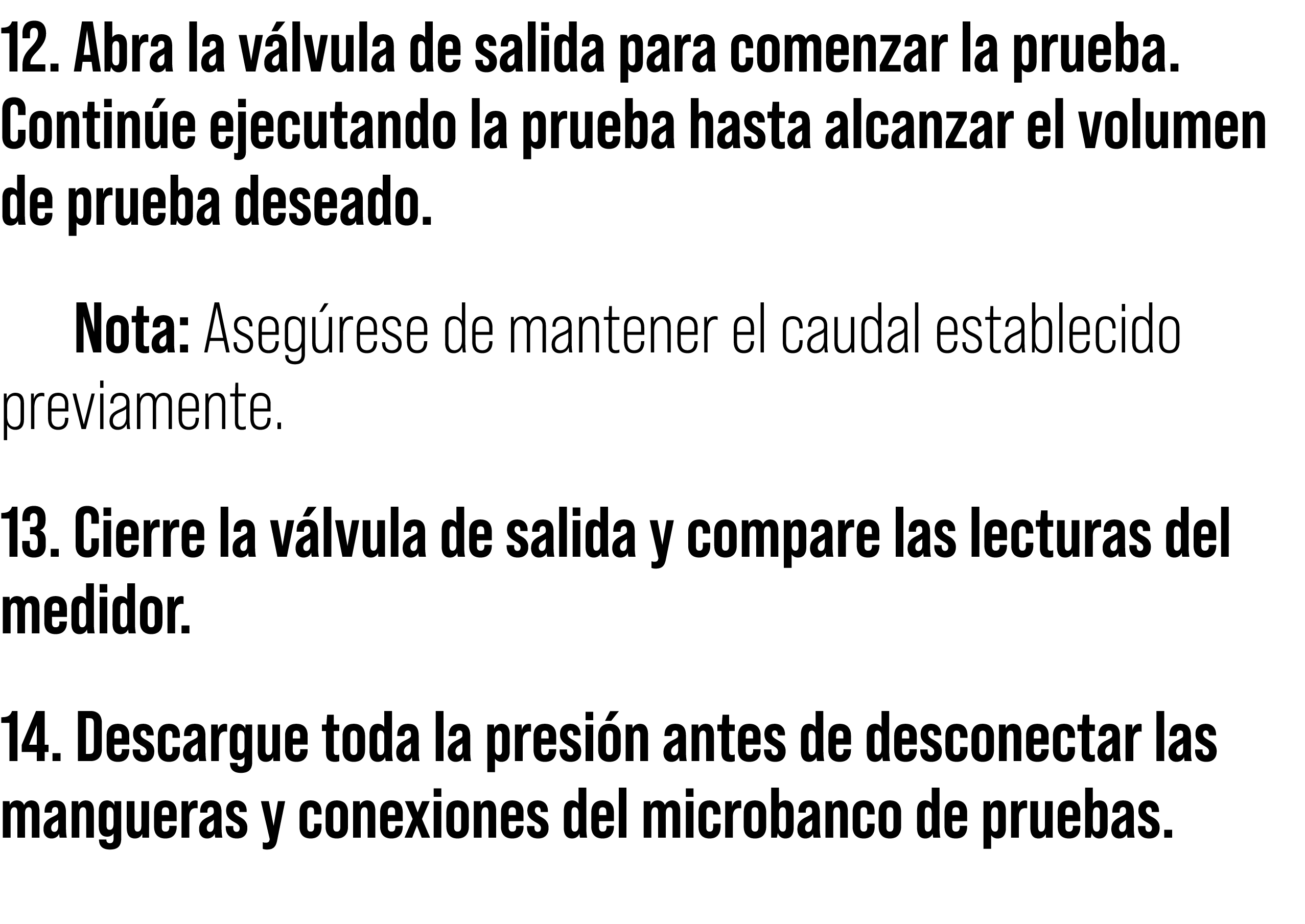 12. Abra la v lvula de salida para comenzar la prueba. Contin e ejecutando la prueba hasta alcanzar el volumen de pru...